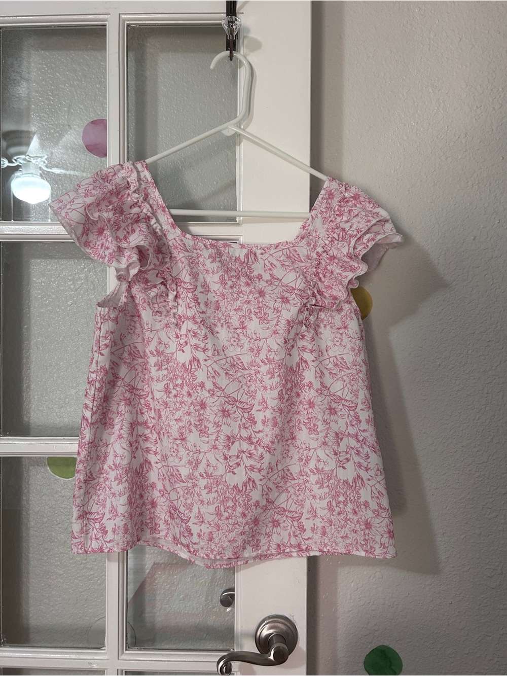 Pink Floral Ruffle Sleeve Top - Brand Unspecified
